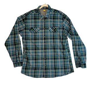 Eddie Bauer Mens Button Up Green Blue White Long Sleeve Plaid Collared Shirt XLT
